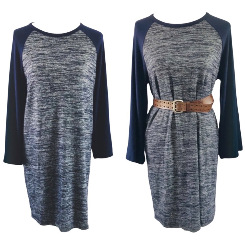 GAP Trumpet Long Sleeve Heather Blue Jersey Baseball Sleeve Shift Dress Medium